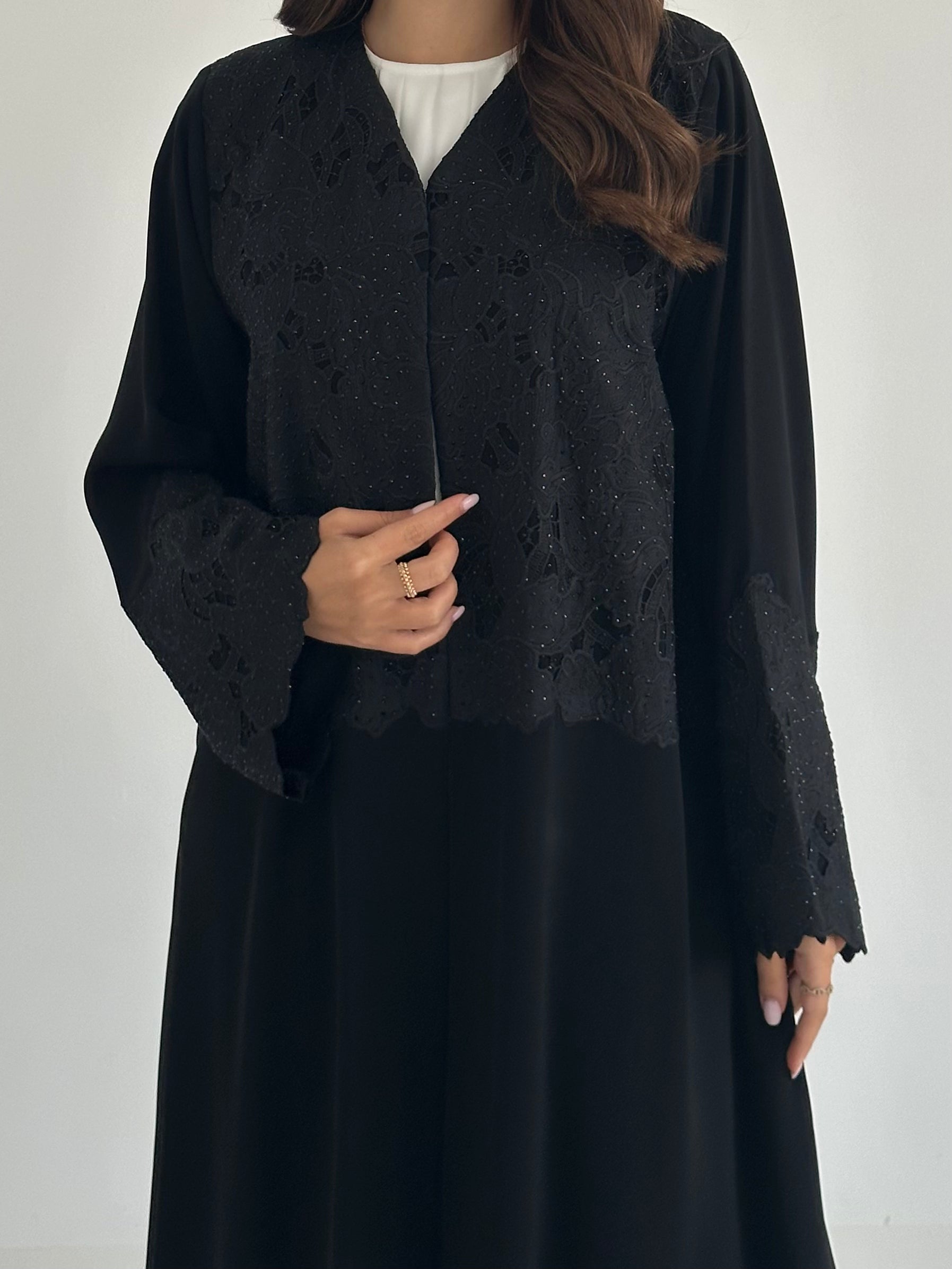 C 2405 Black Crystal Lace Abaya