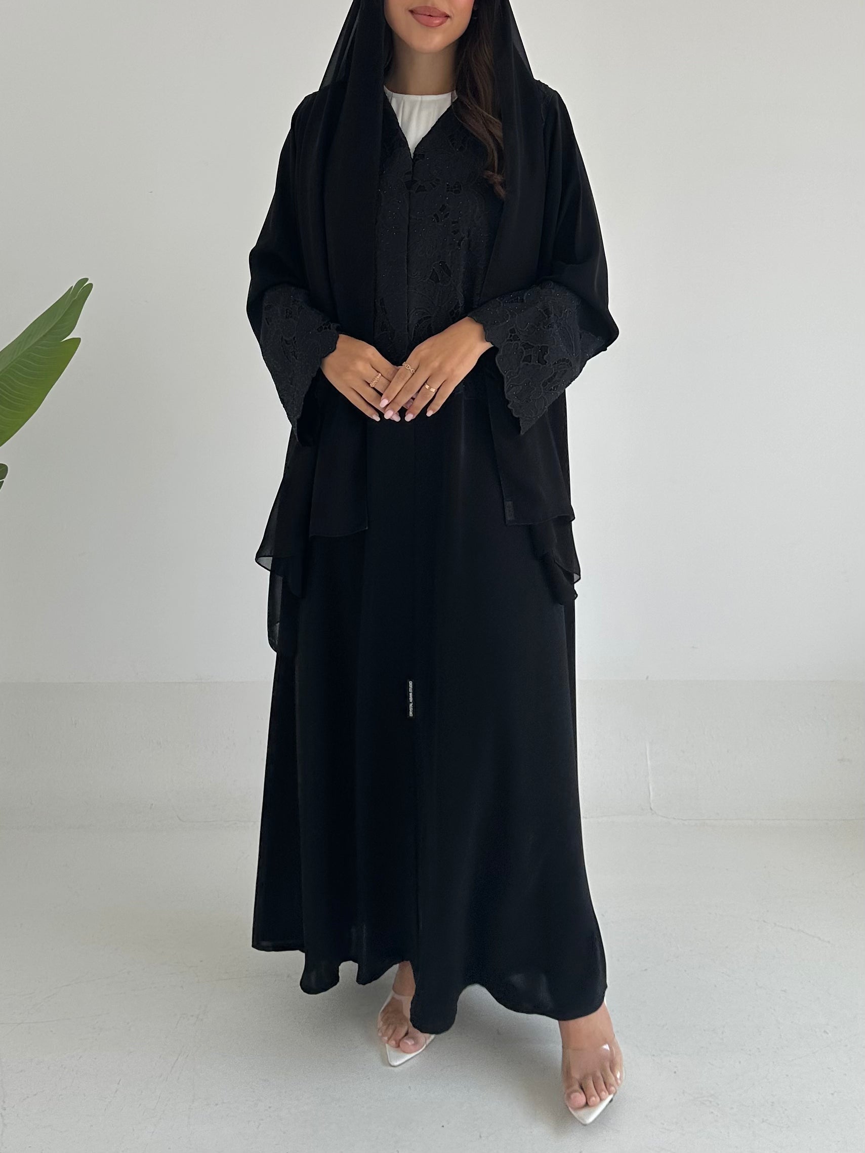 C 2405 Black Crystal Lace Abaya
