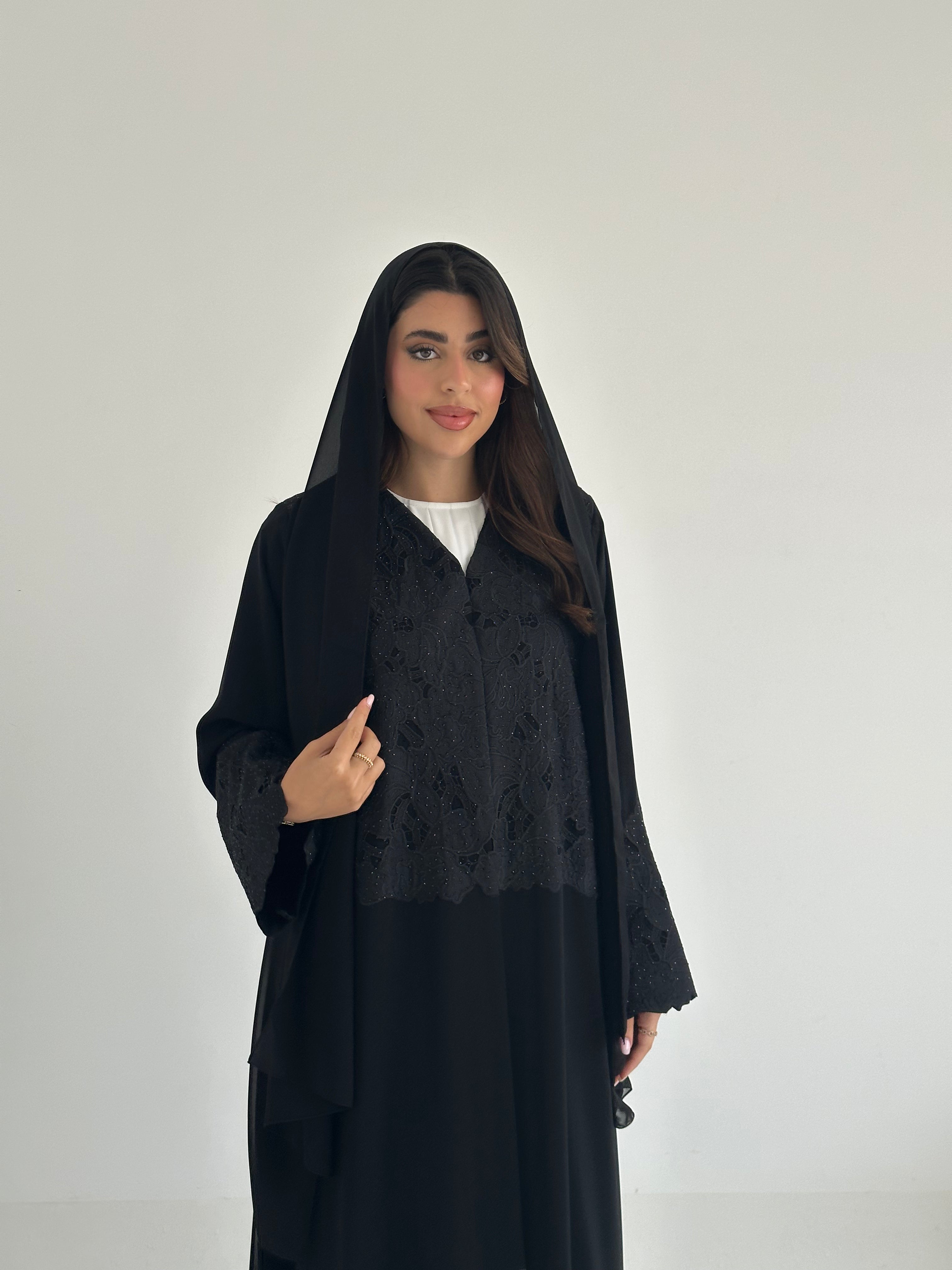 C 2405 Black Crystal Lace Abaya
