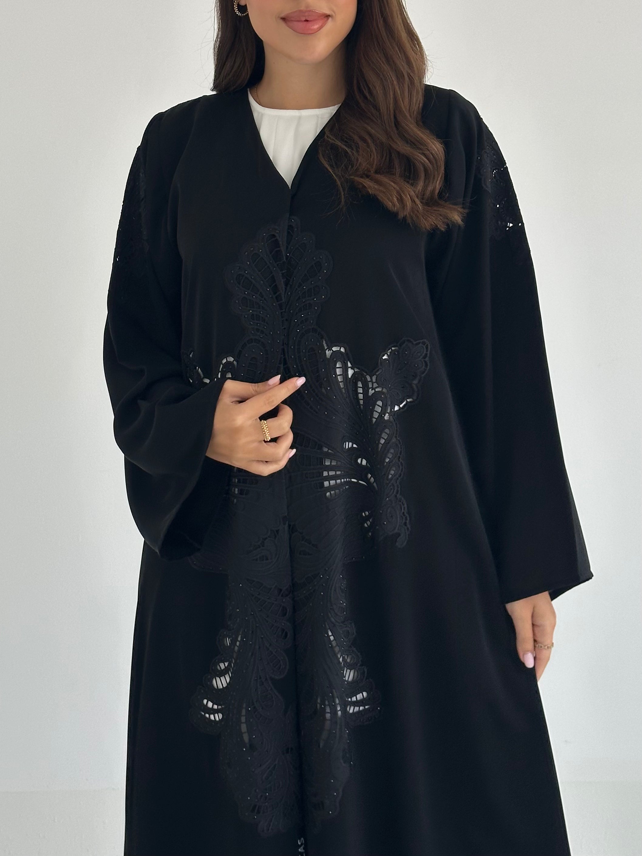 C 2407 Black Crystal Lace Abaya
