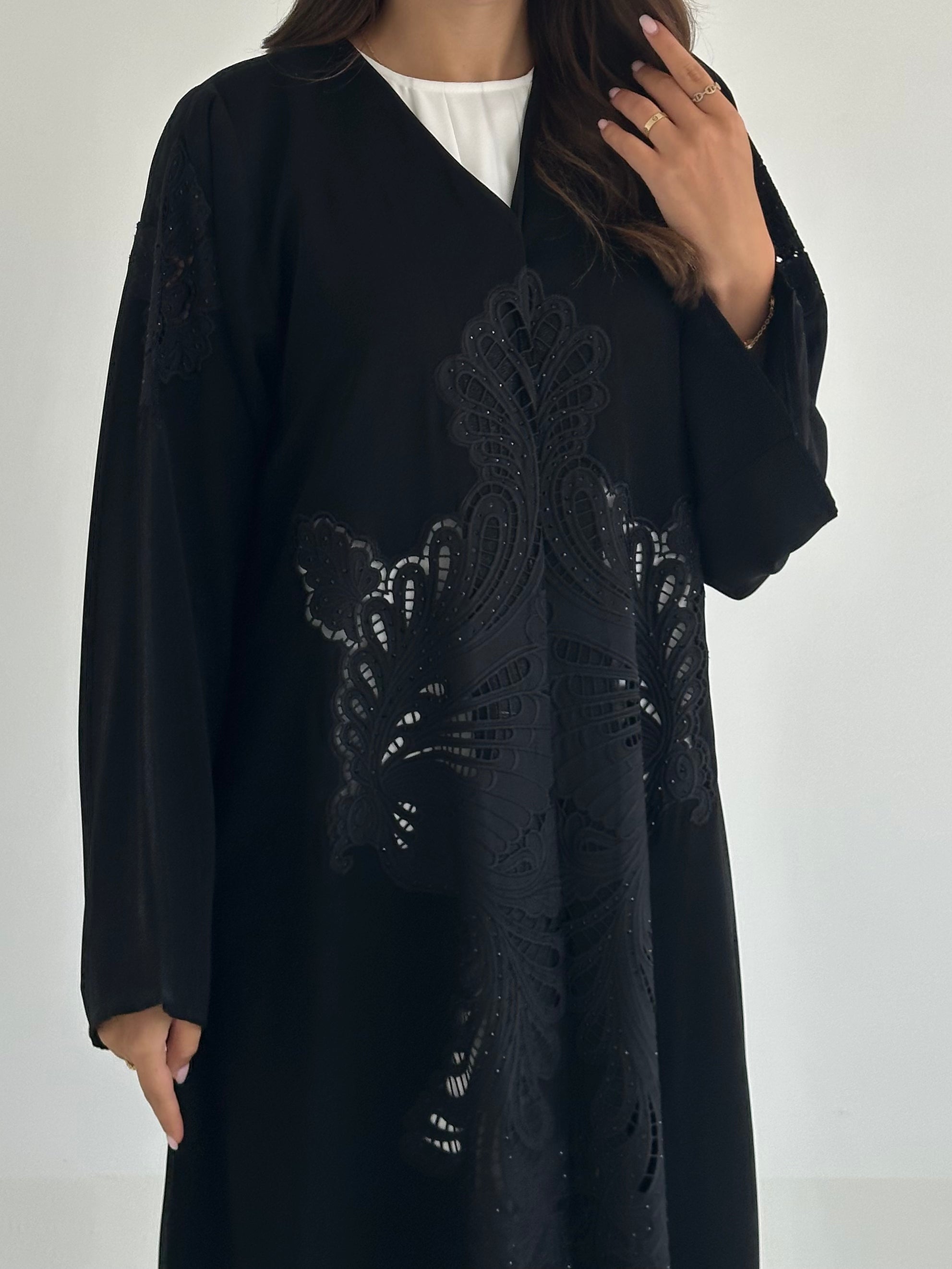 C 2407 Black Crystal Lace Abaya