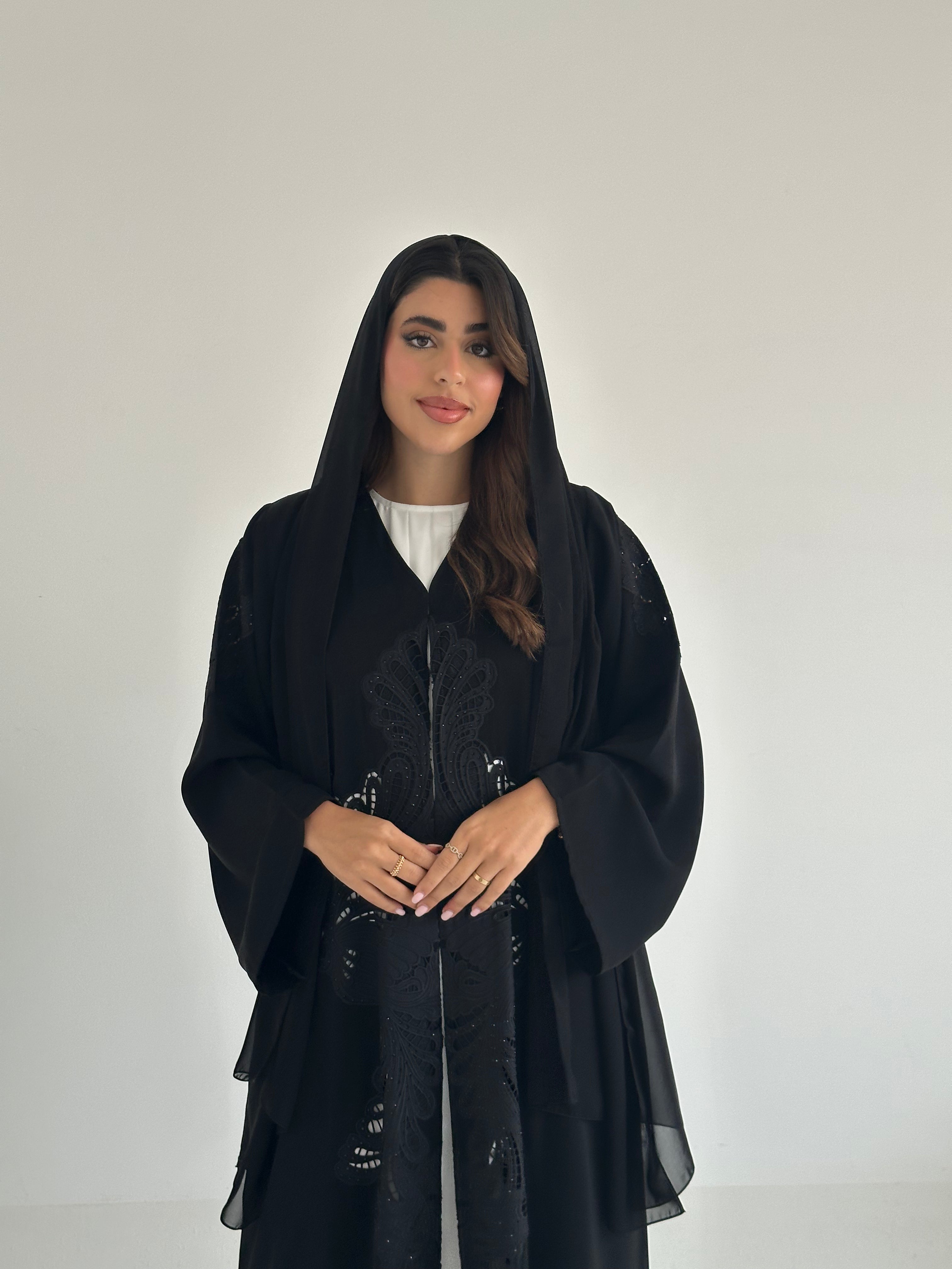 C 2407 Black Crystal Lace Abaya