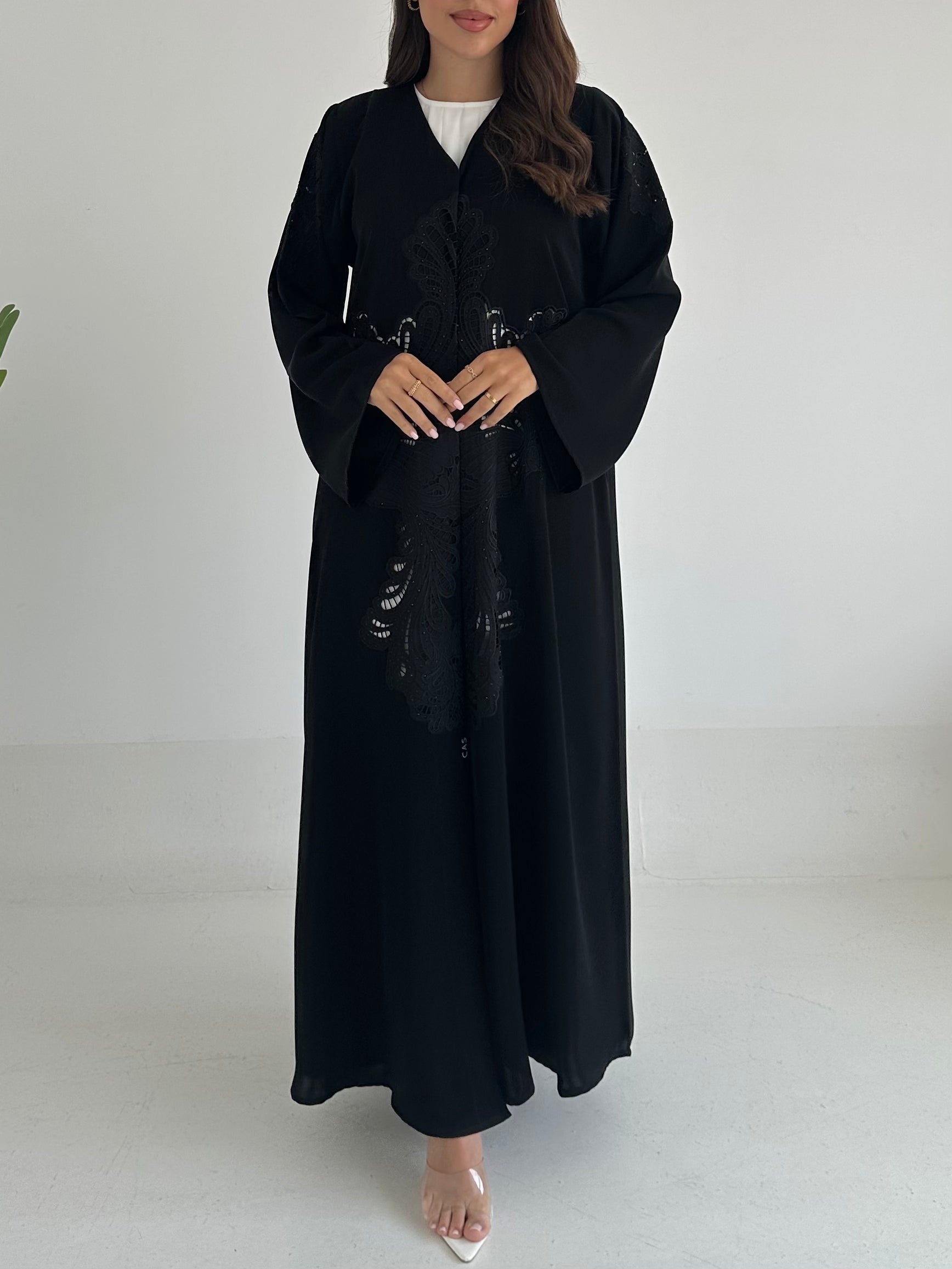 C 2407 Black Crystal Lace Abaya