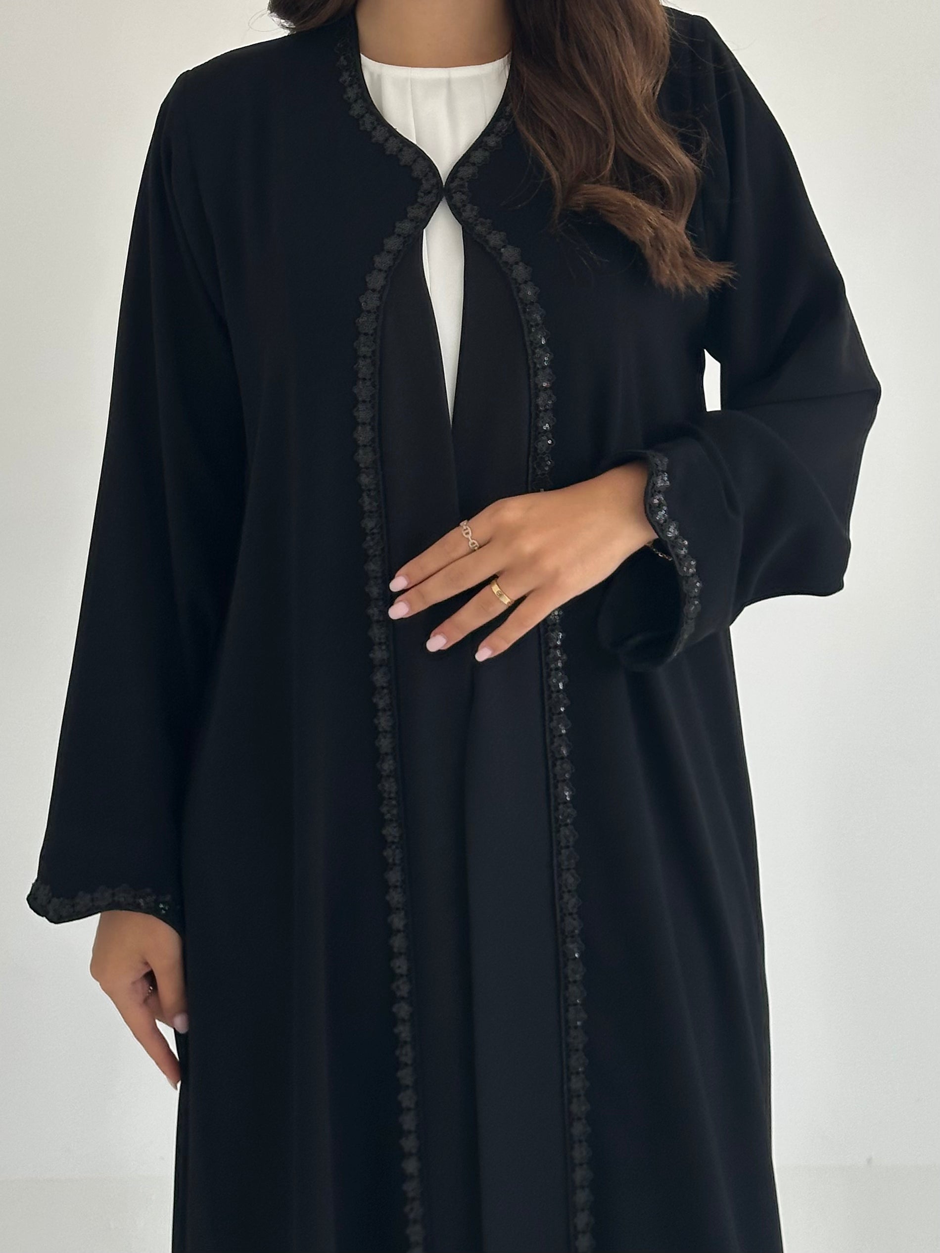 C 2408 Black Floral Sequins Abaya
