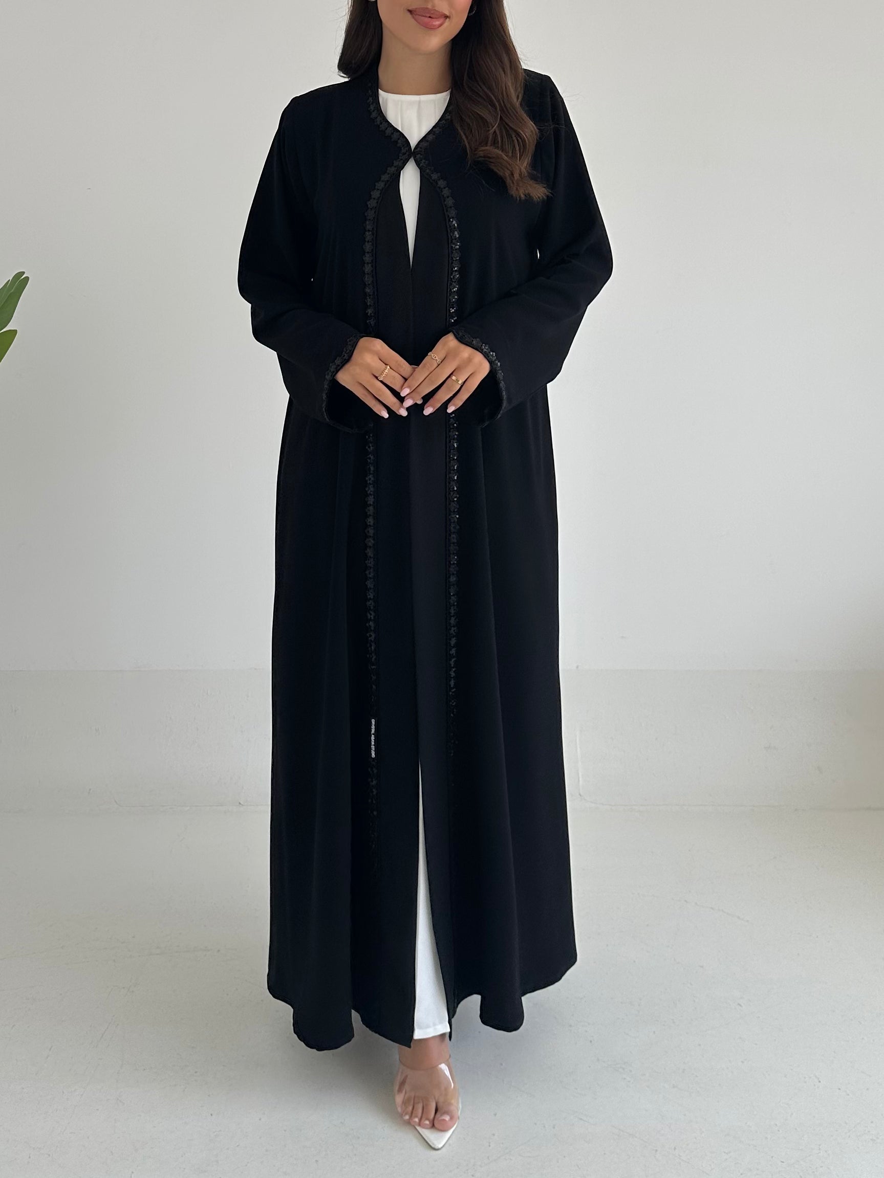 C 2408 Black Floral Sequins Abaya