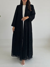 C 2410 Black Floral Dantel Abaya