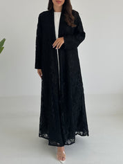 C 2412 Black Floral Dantel Abaya