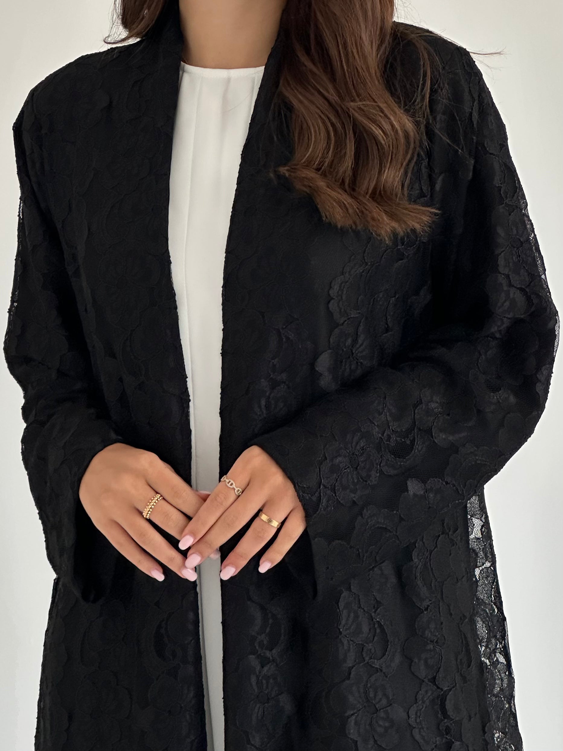 C 2412 Black Floral Dantel Abaya