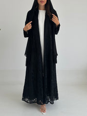 C 2412 Black Floral Dantel Abaya