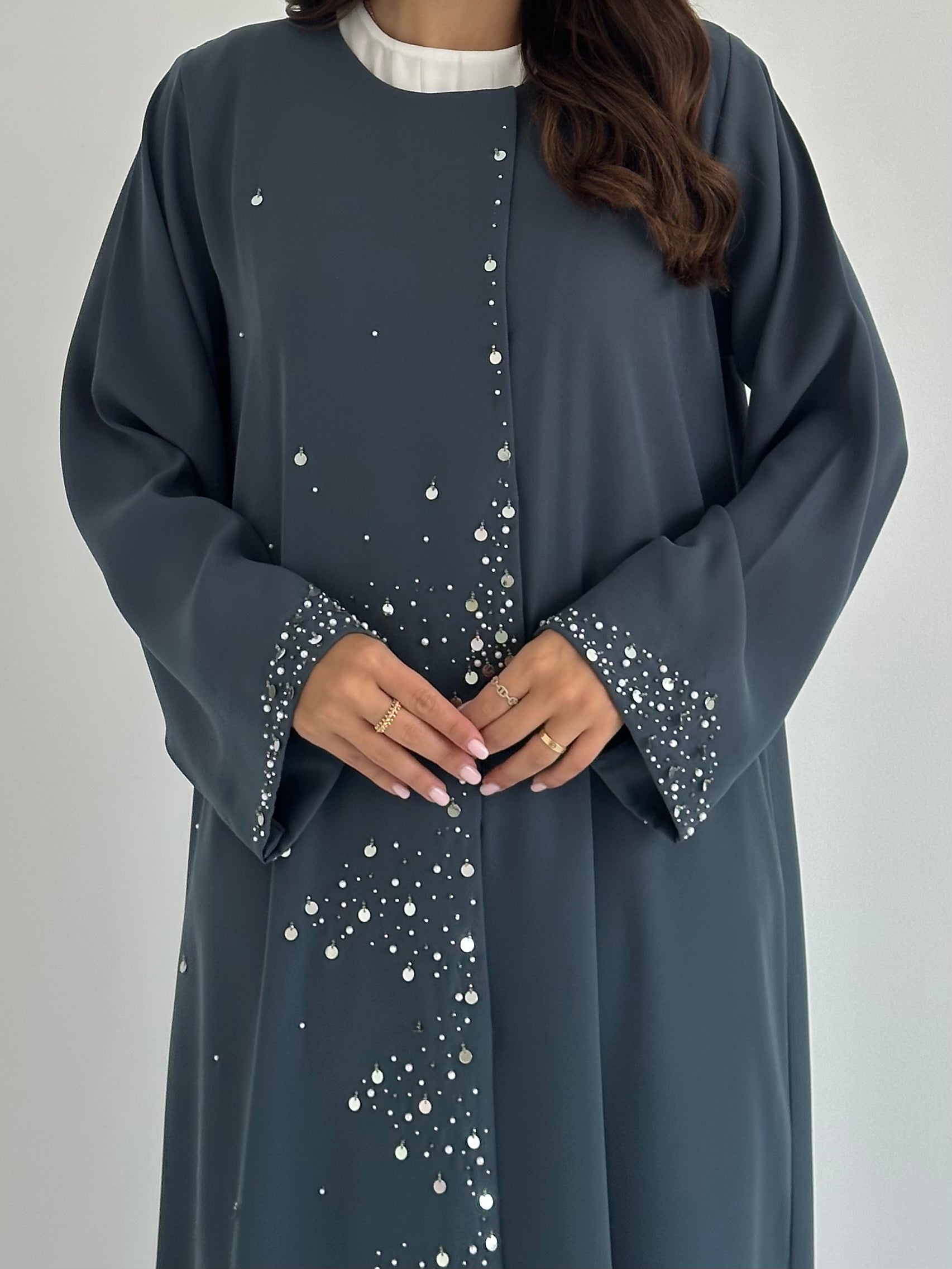 C 2413 Steel Blue Beaded Abaya