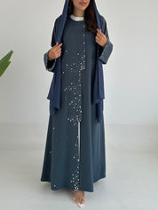 C 2413 Steel Blue Beaded Abaya
