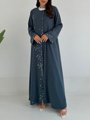 C 2413 Steel Blue Beaded Abaya