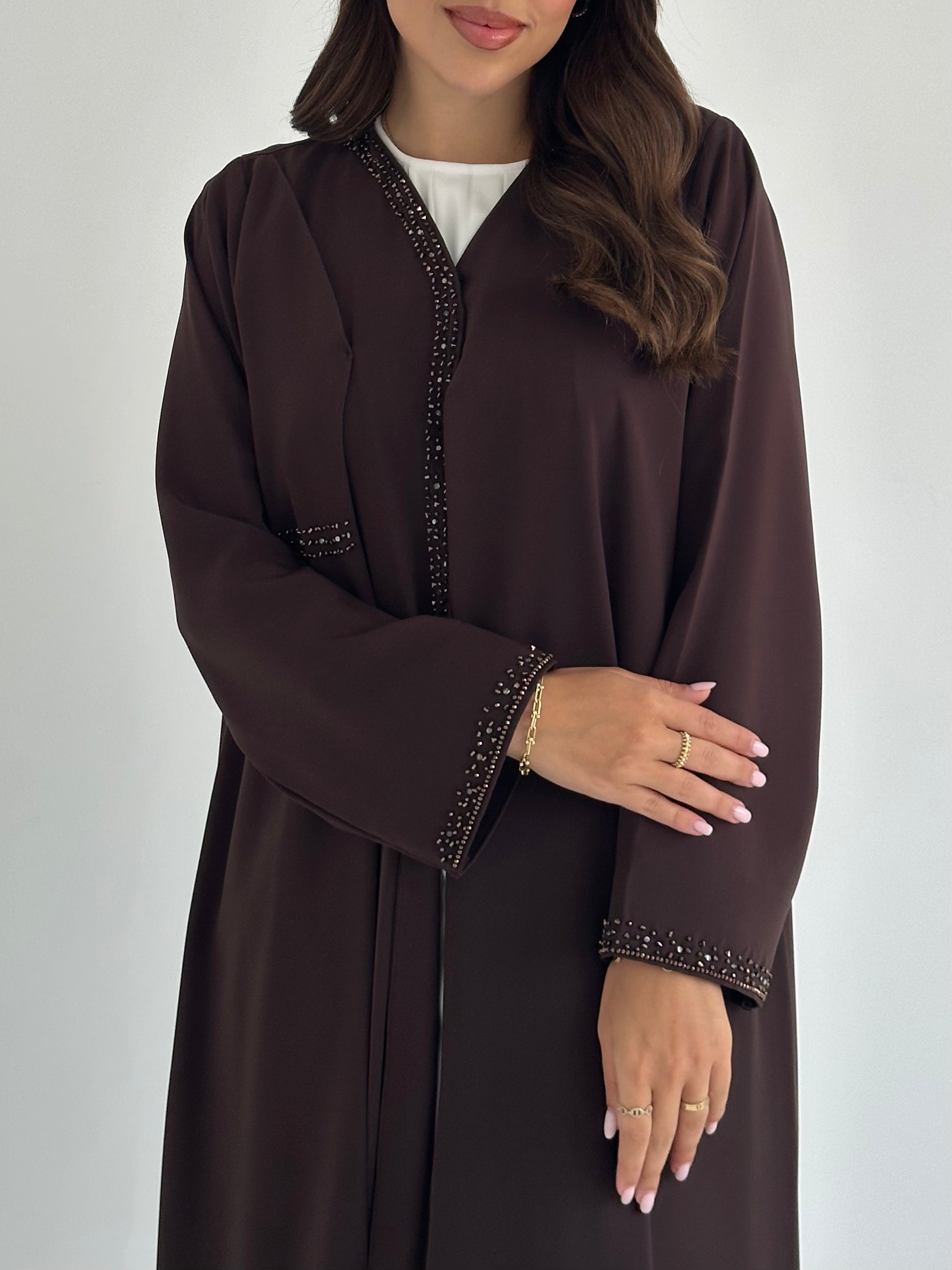 C 2414 Chocolate Brown Beaded Abaya