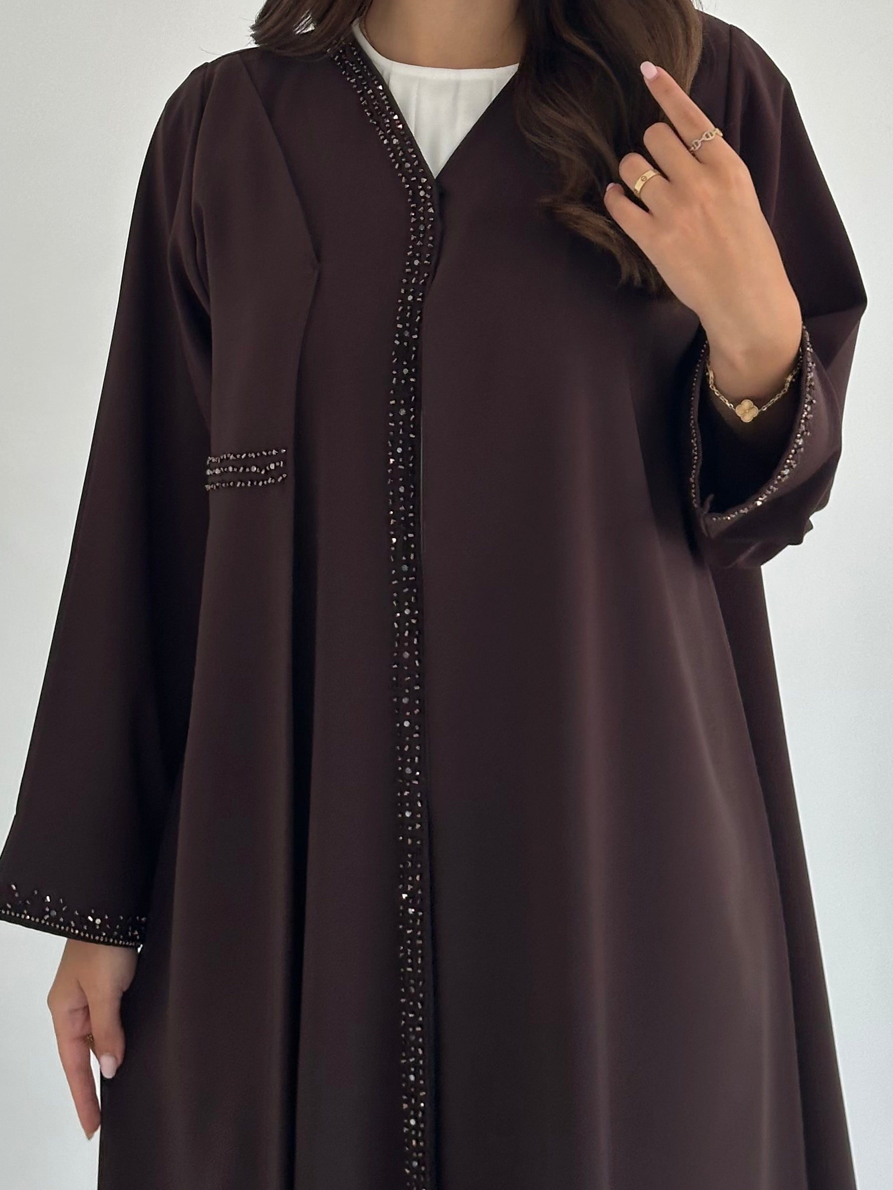 C 2414 Chocolate Brown Beaded Abaya
