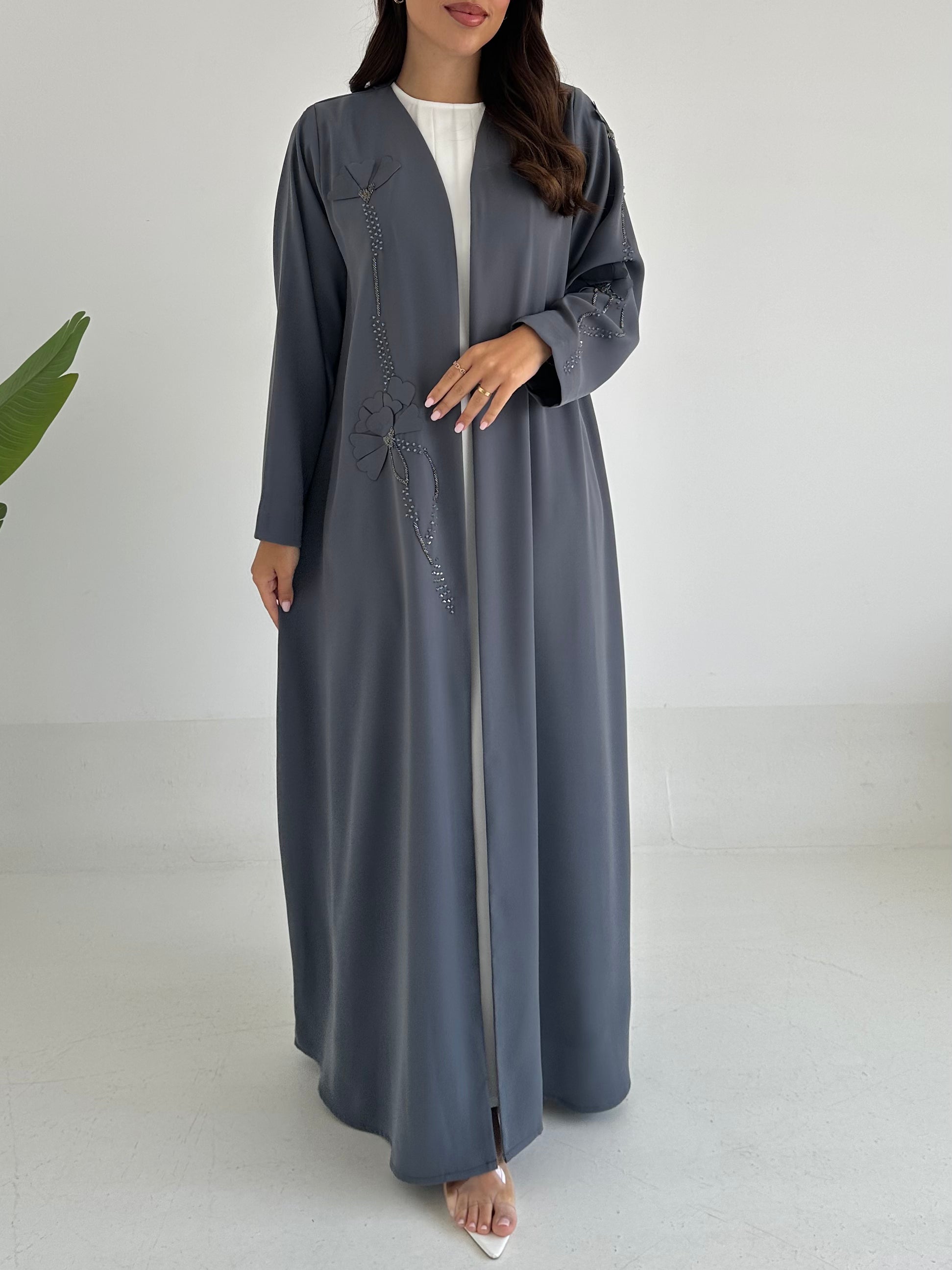 C 2415 Grey Beaded Abaya