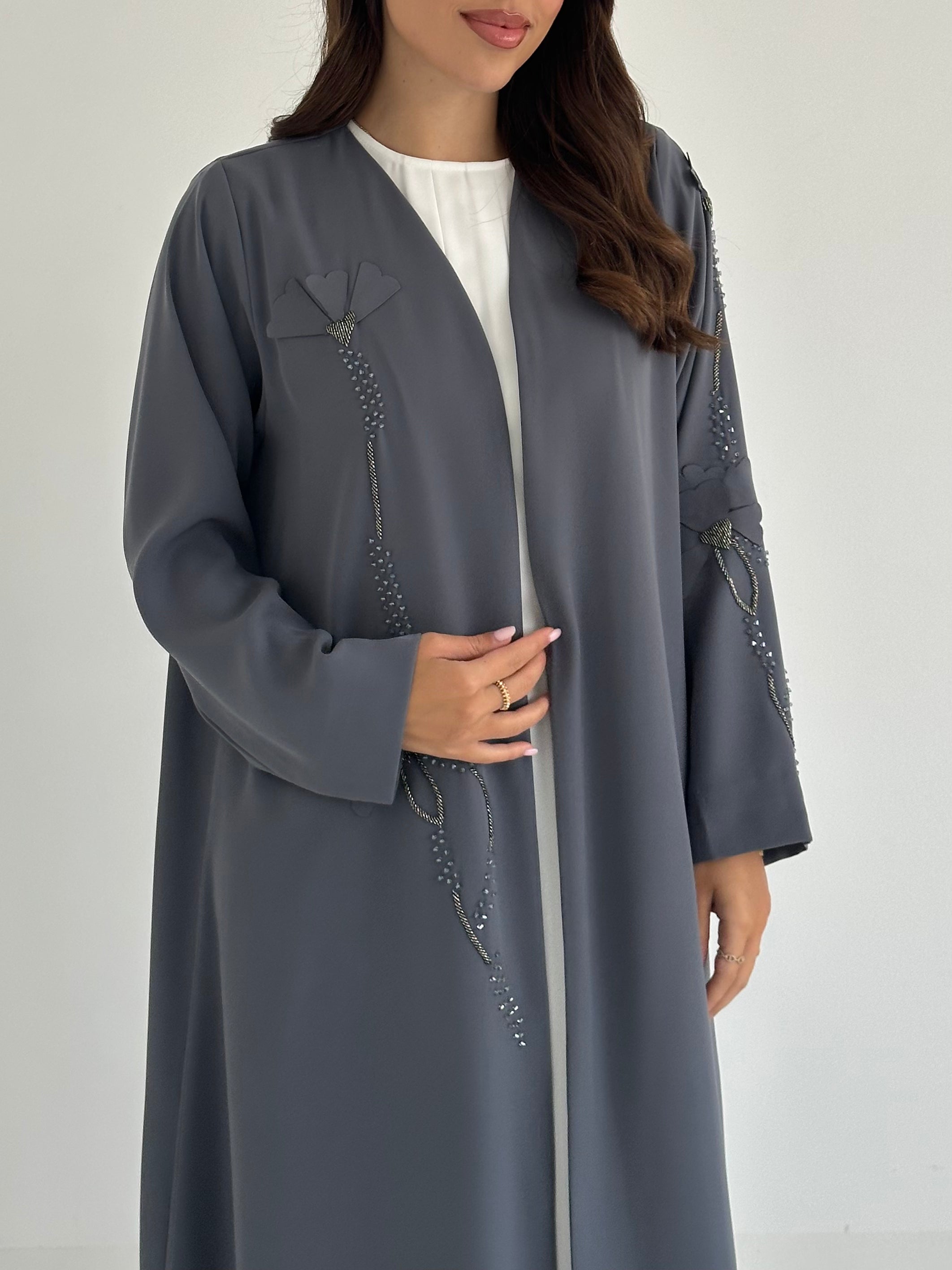 C 2415 Grey Beaded Abaya