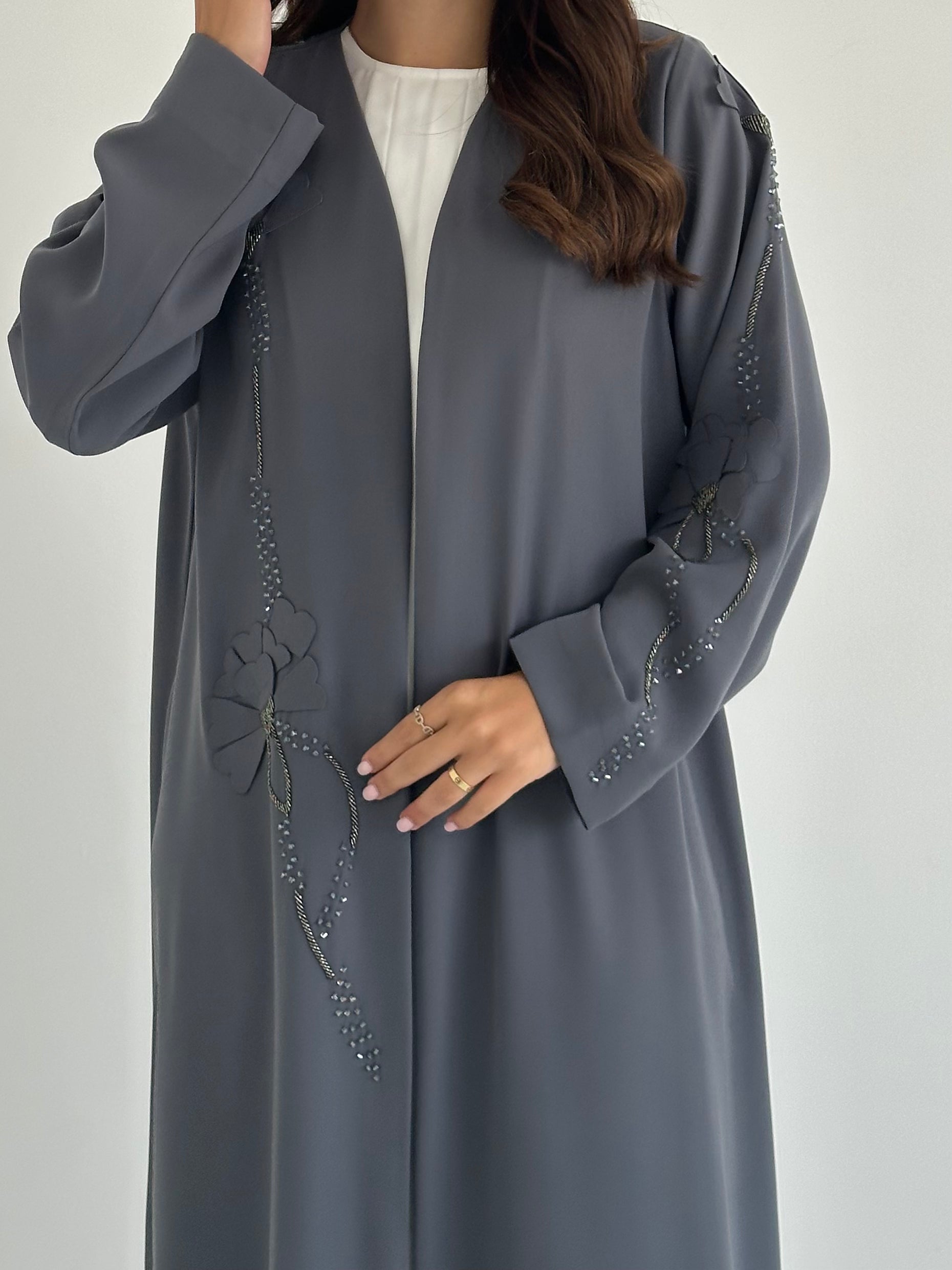 C 2415 Grey Beaded Abaya