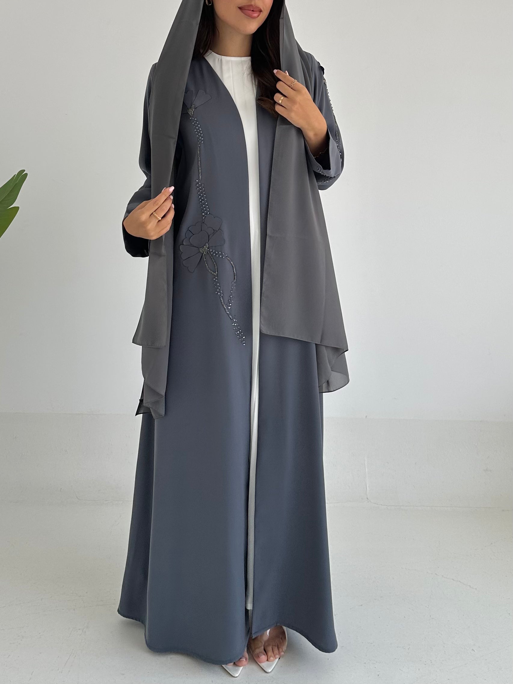 C 2415 Grey Beaded Abaya