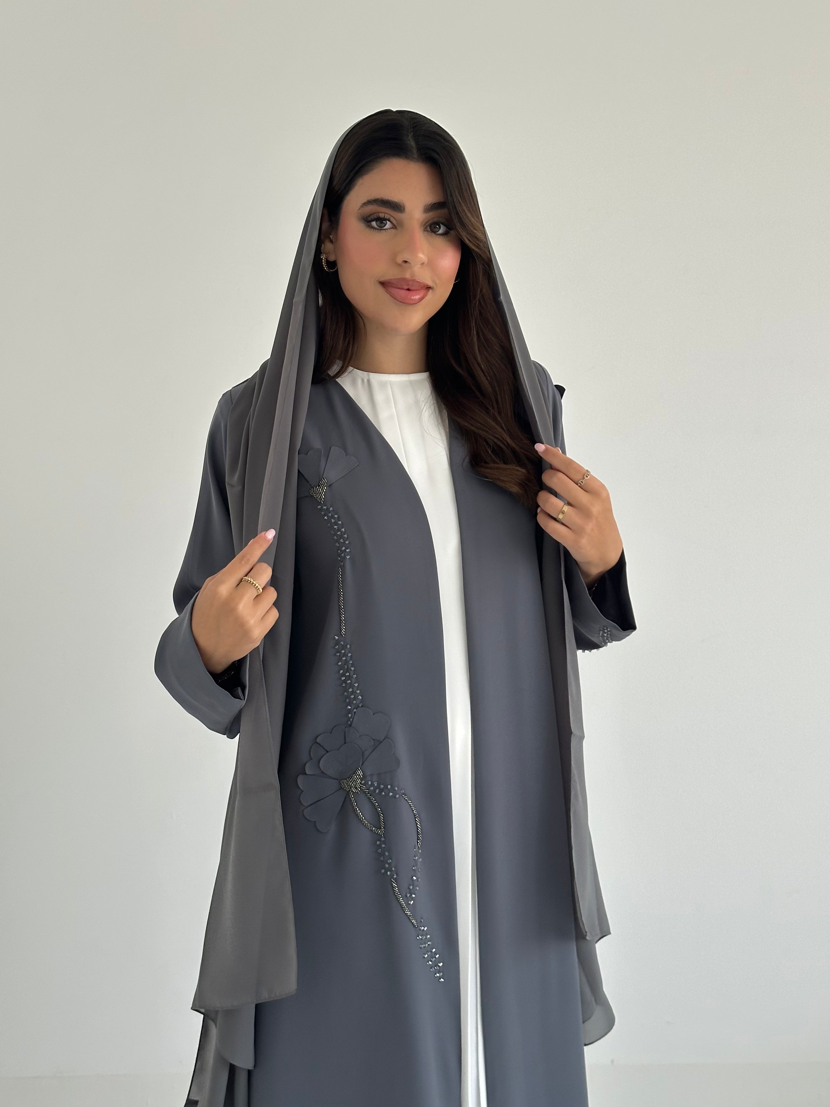 C 2415 Grey Beaded Abaya