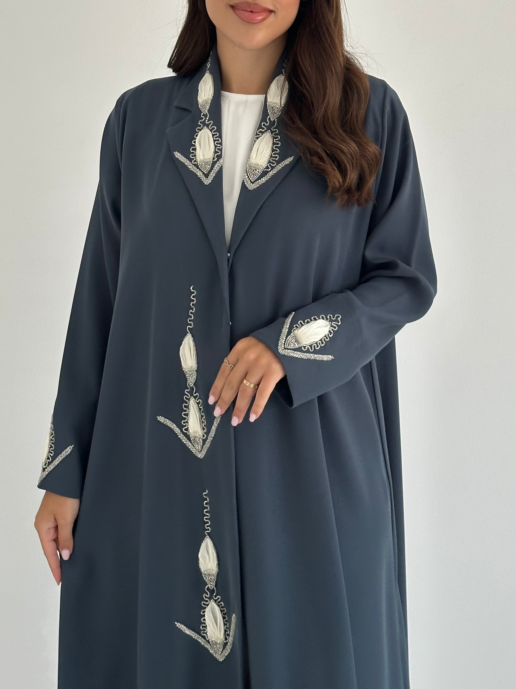 C 2416 Charcoal Blue Beaded Abaya