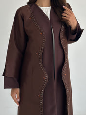 C 2418 Dark Brown Beaded Abaya