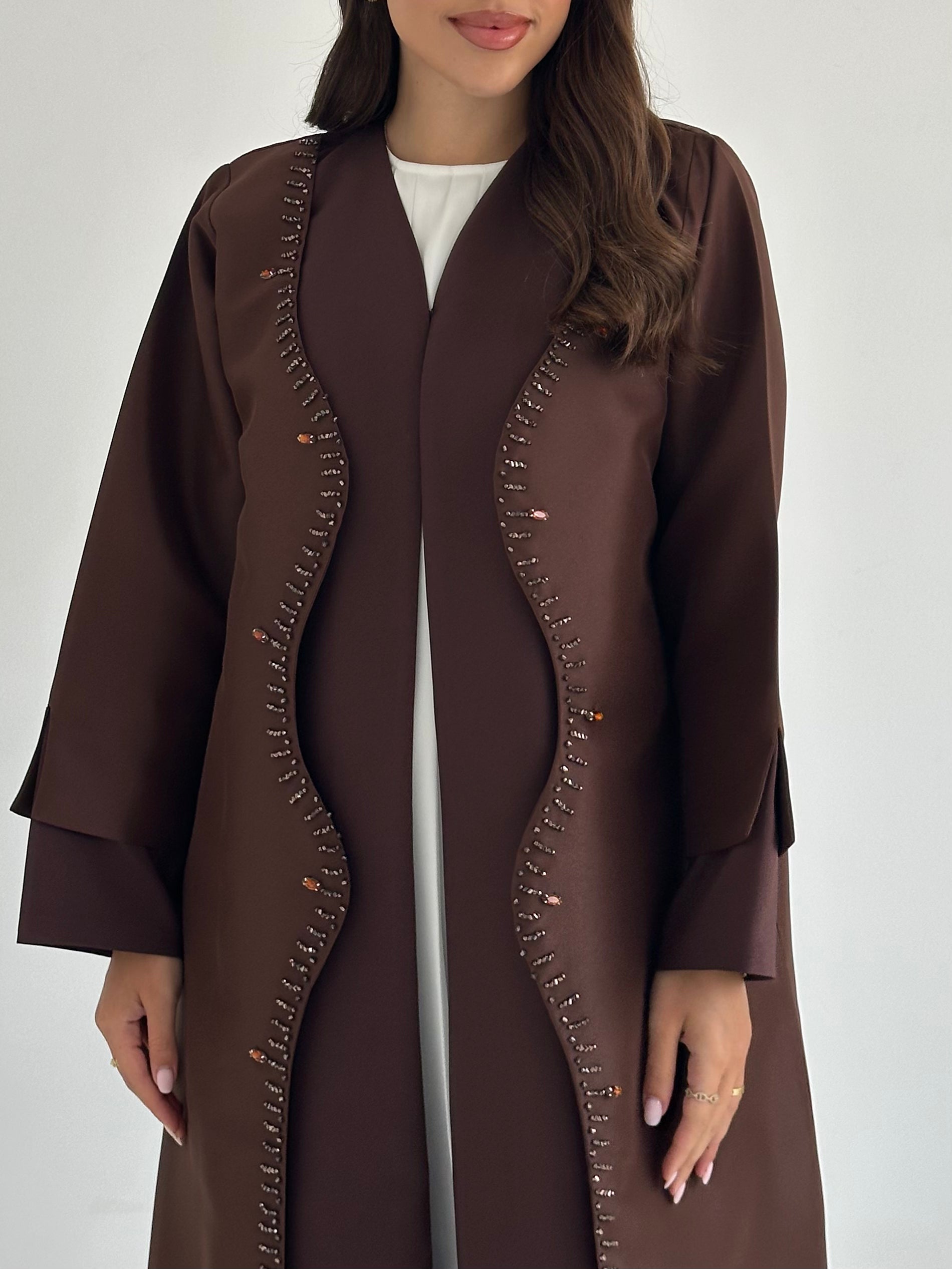 C 2418 Dark Brown Beaded Abaya