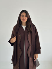 C 2418 Dark Brown Beaded Abaya