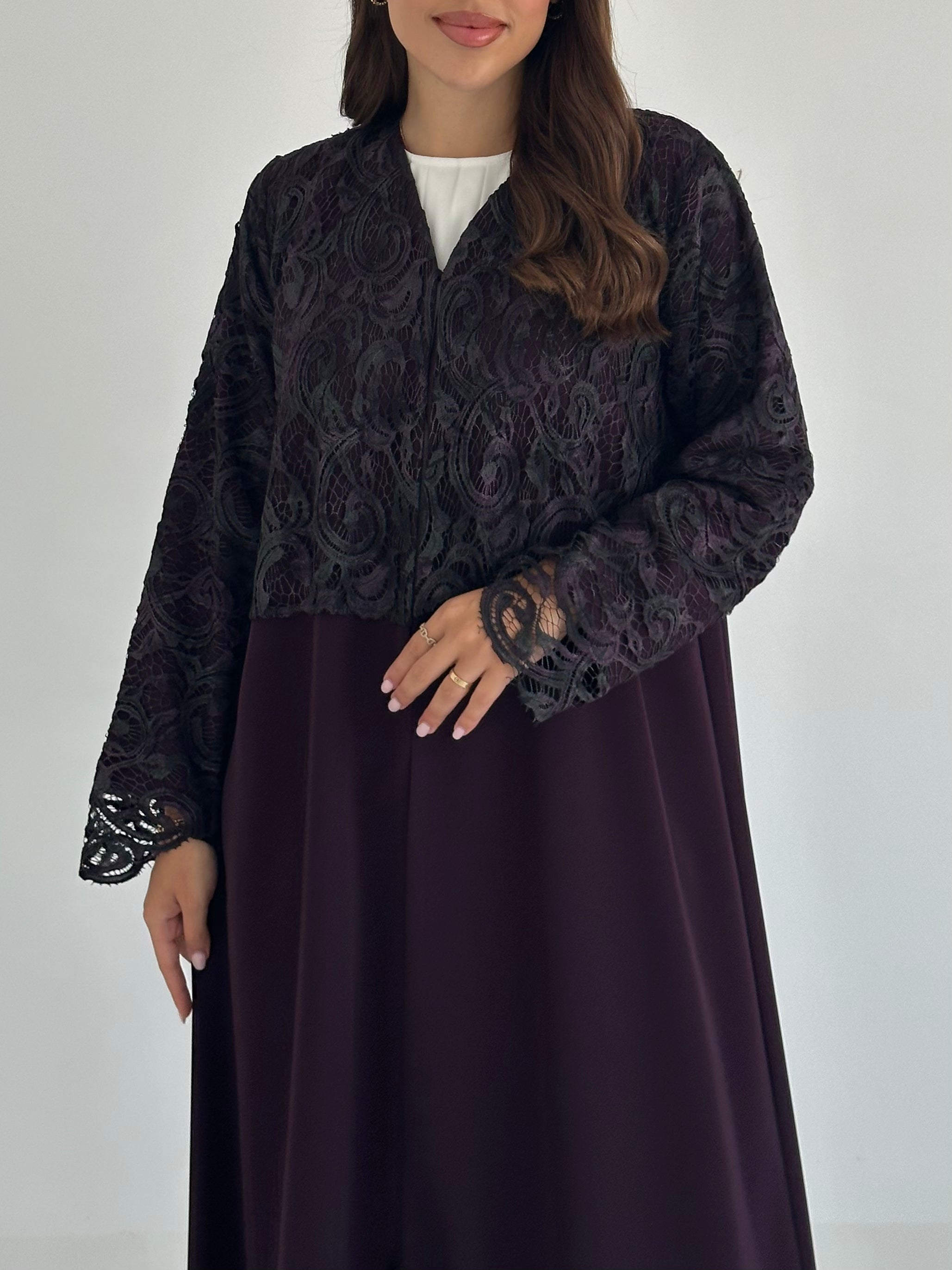 C 2419 Midnight Purple Dantel Abaya