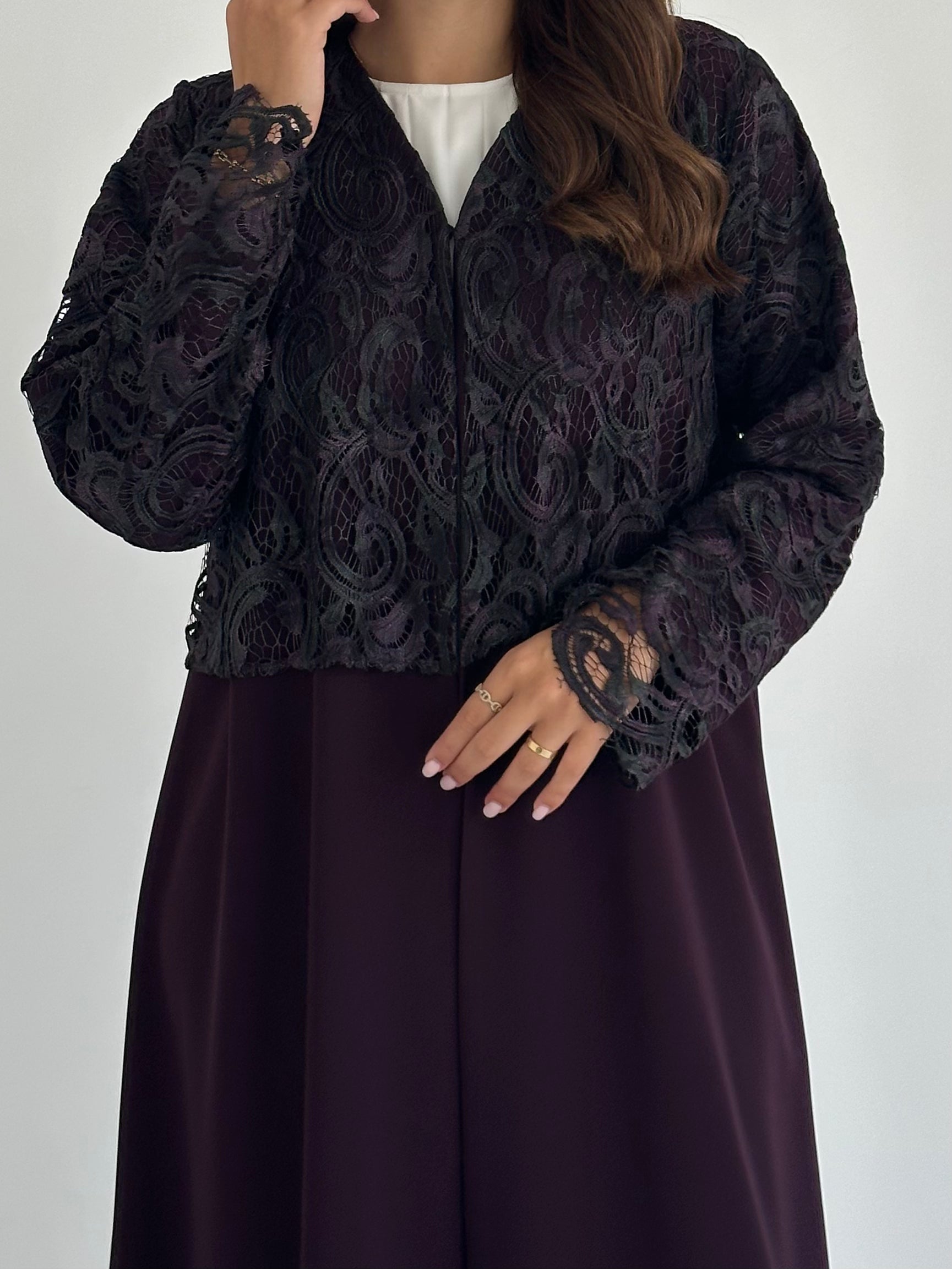 C 2419 Midnight Purple Dantel Abaya