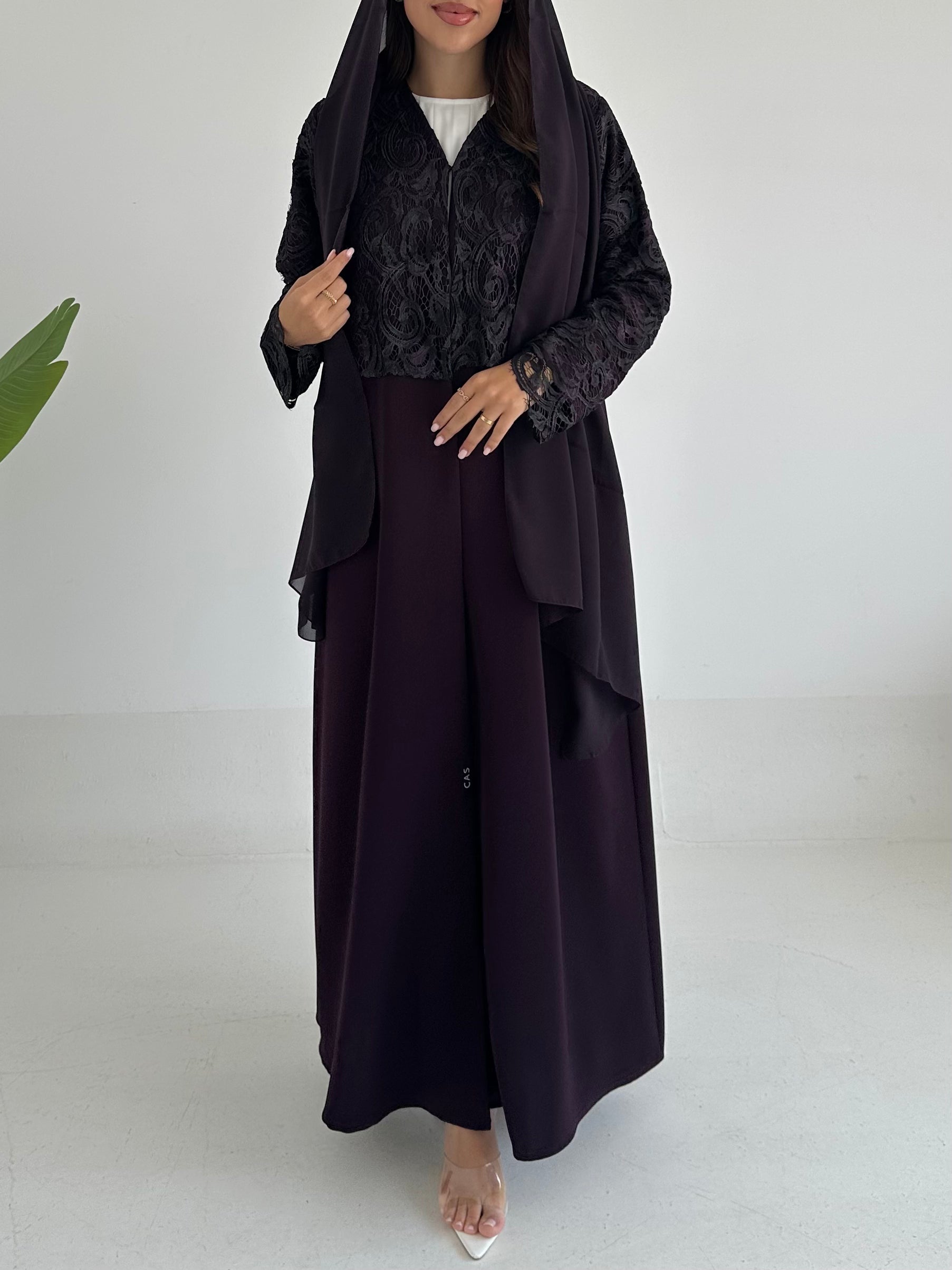 C 2419 Midnight Purple Dantel Abaya