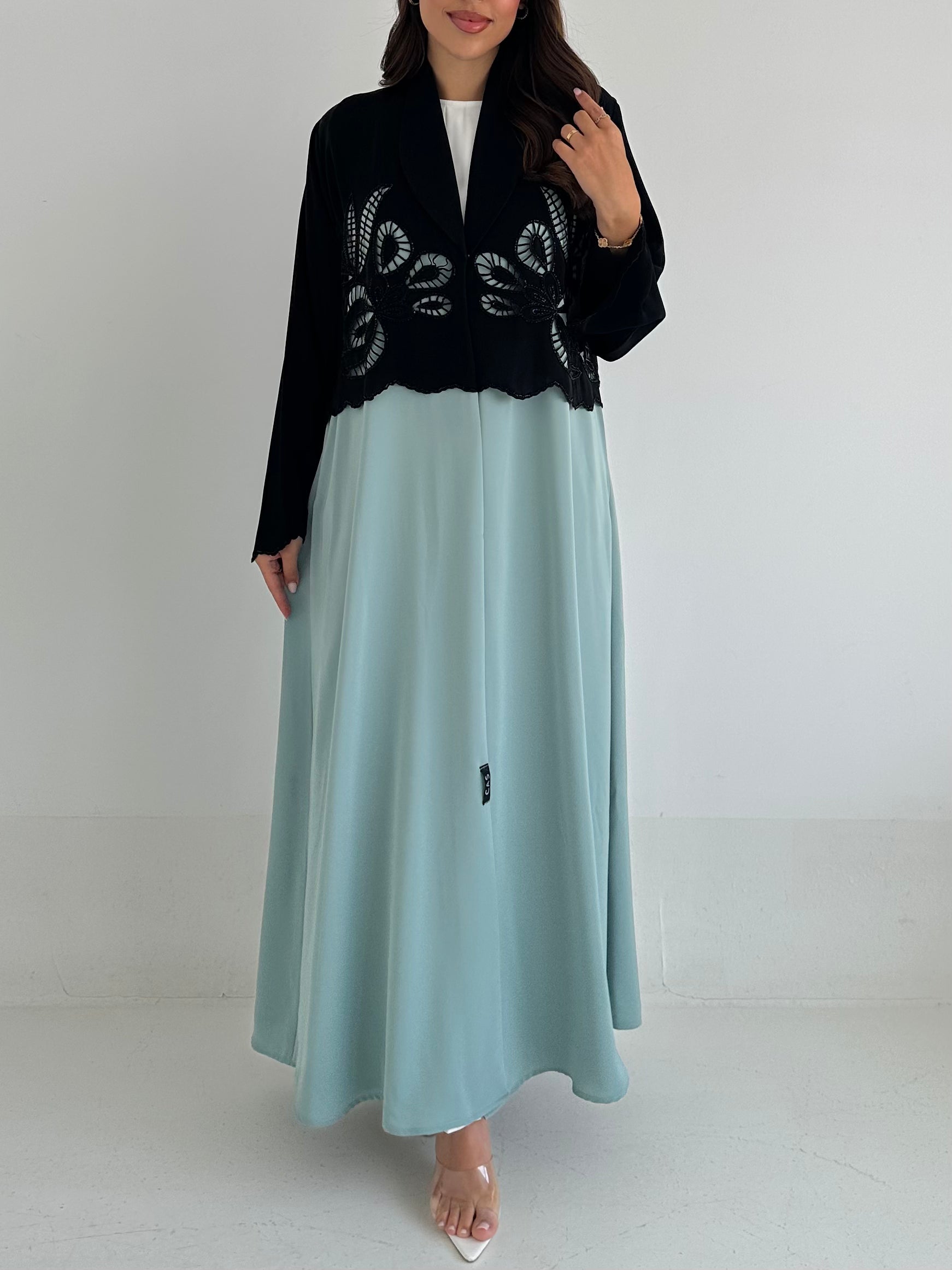 C 2420 Teal Dantel Abaya