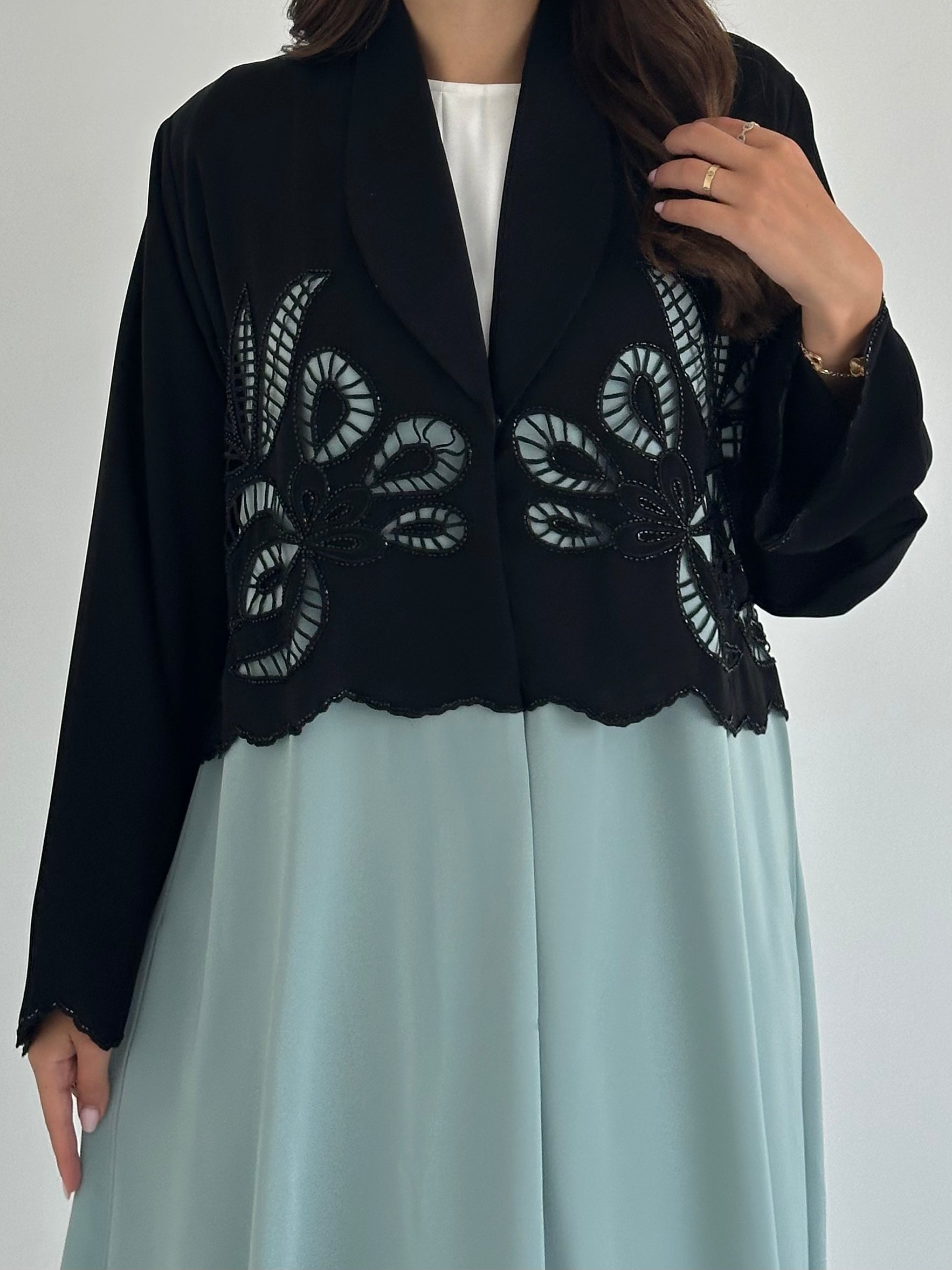 C 2420 Teal Dantel Abaya