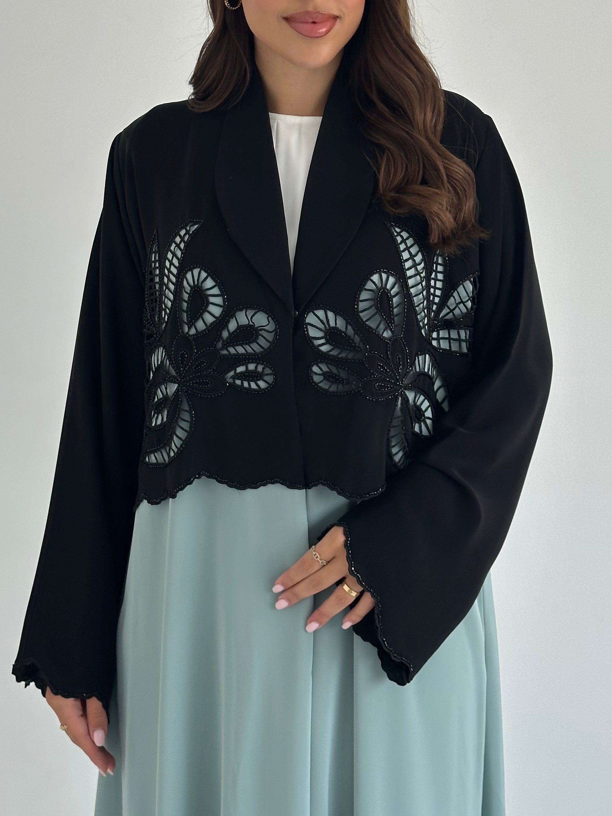 C 2420 Teal Dantel Abaya