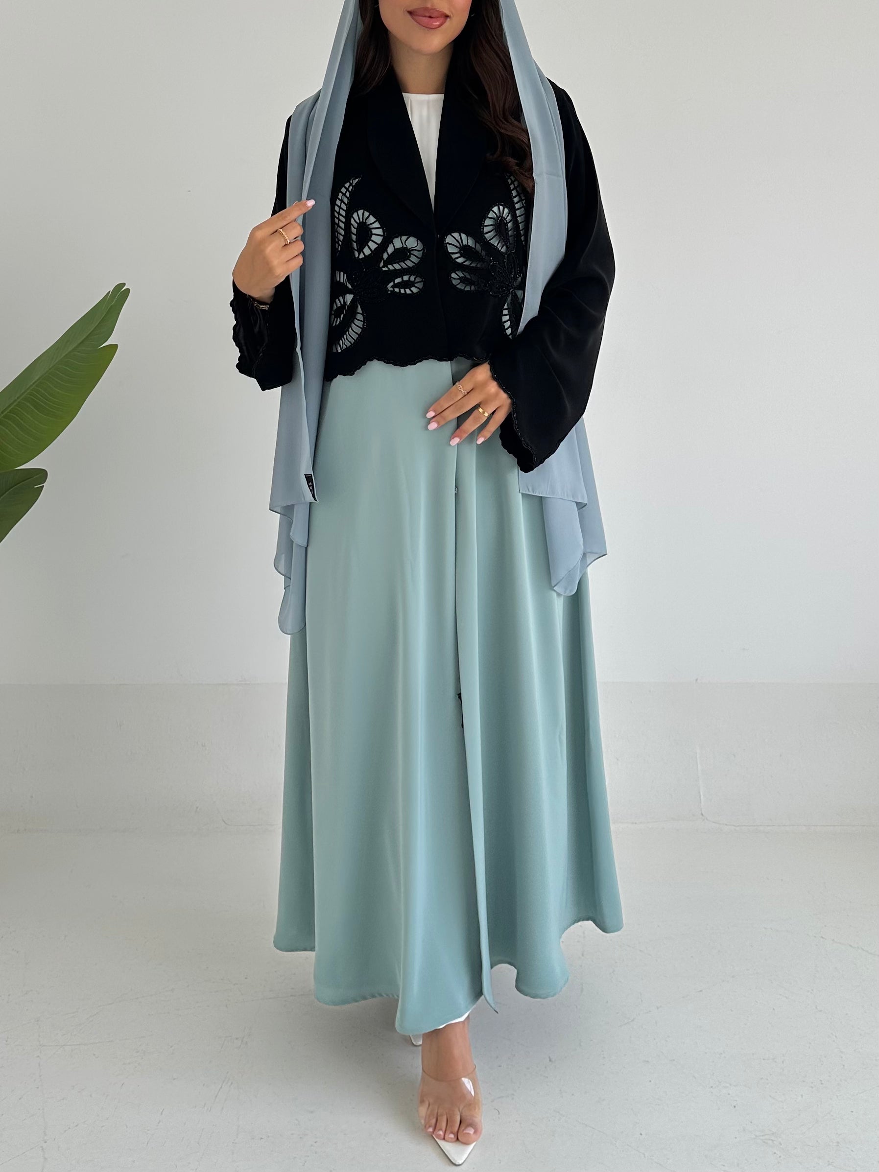 C 2420 Teal Dantel Abaya