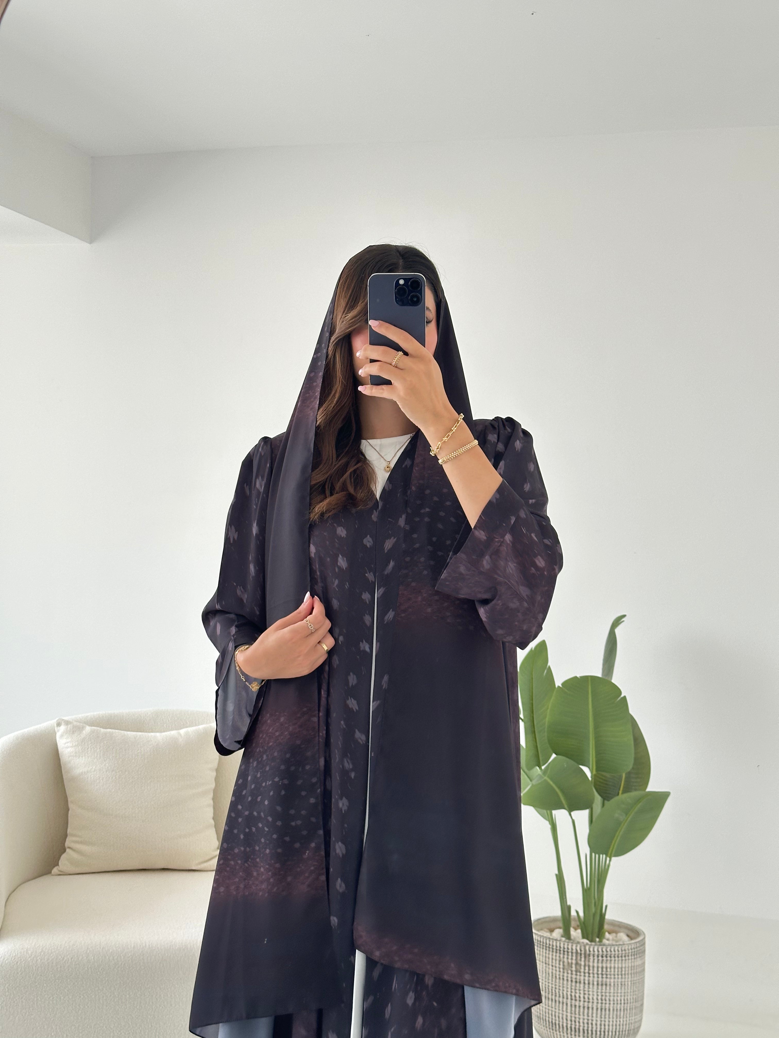 C 2423 Brown Deer Printed Abaya