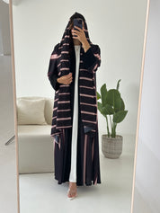 C 2424 Burgundy Grey Printed Abaya