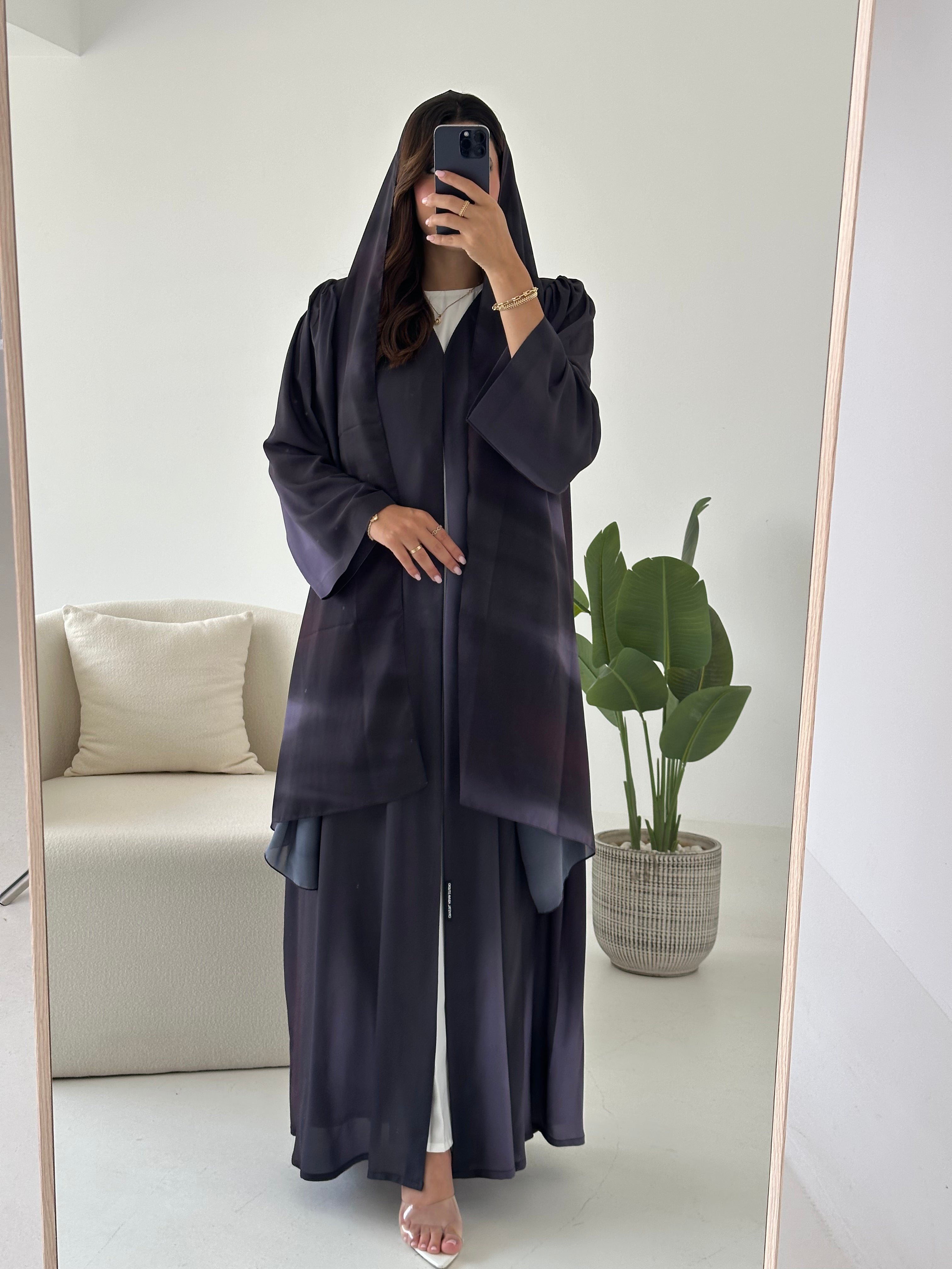 C 2425 Dark Purple Mist Printed Abaya