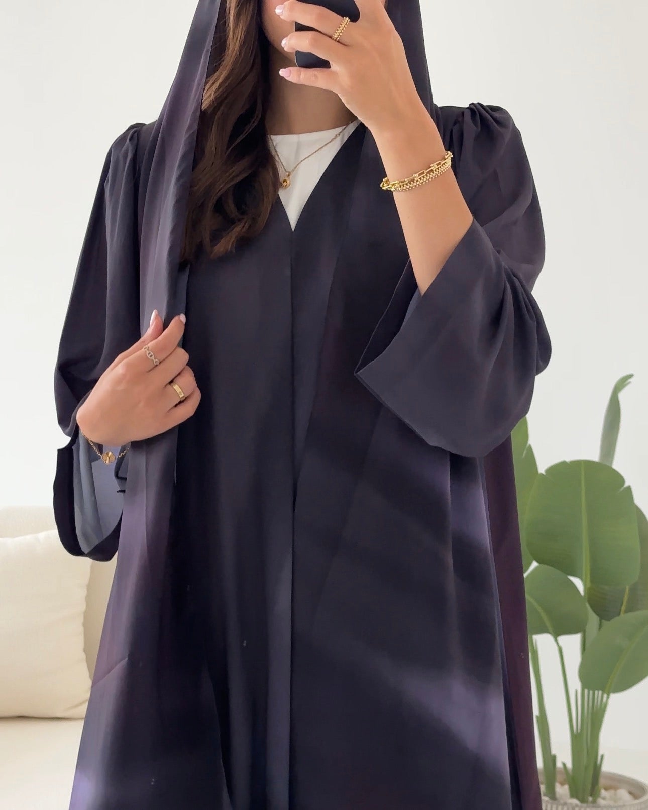 C 2425 Dark Purple Mist Printed Abaya