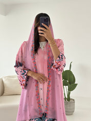 C 2427 Pink Tropical Printed Abaya