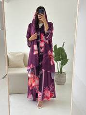 C 2428 Plum Floral Printed Abaya