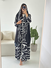 C 2430 Black White Printed Abaya