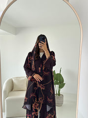 C 2431 Brown Saffron Floral Printed Abaya