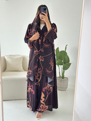 C 2431 Brown Saffron Floral Printed Abaya