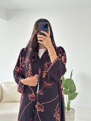 C 2431 Brown Saffron Floral Printed Abaya