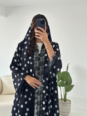 C 2434 Black Polka Printed Lace Abaya