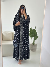 C 2434 Black Polka Printed Lace Abaya