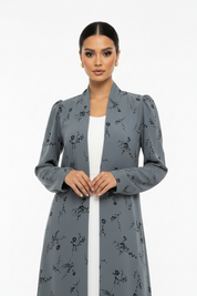 C 2436-02 Dim Grey Floral Printed Abaya