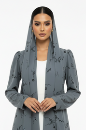 C 2436-02 Dim Grey Floral Printed Abaya