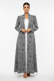 C 2436 Light Grey Floral Printed Abaya