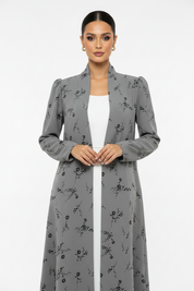 C 2436 Light Grey Floral Printed Abaya
